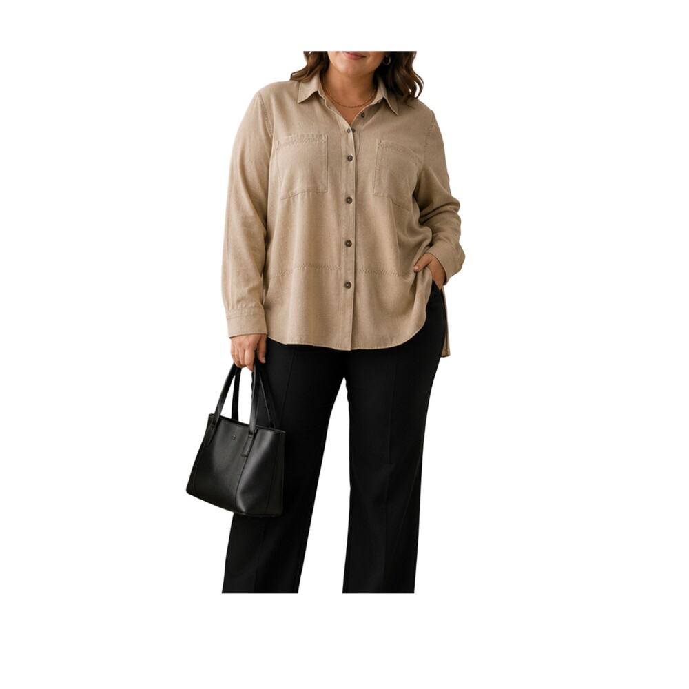 Vintage Alfred Dunner Top Size 12 Tan Faux Suede Shoulder Pads Pockets 1980s 90s